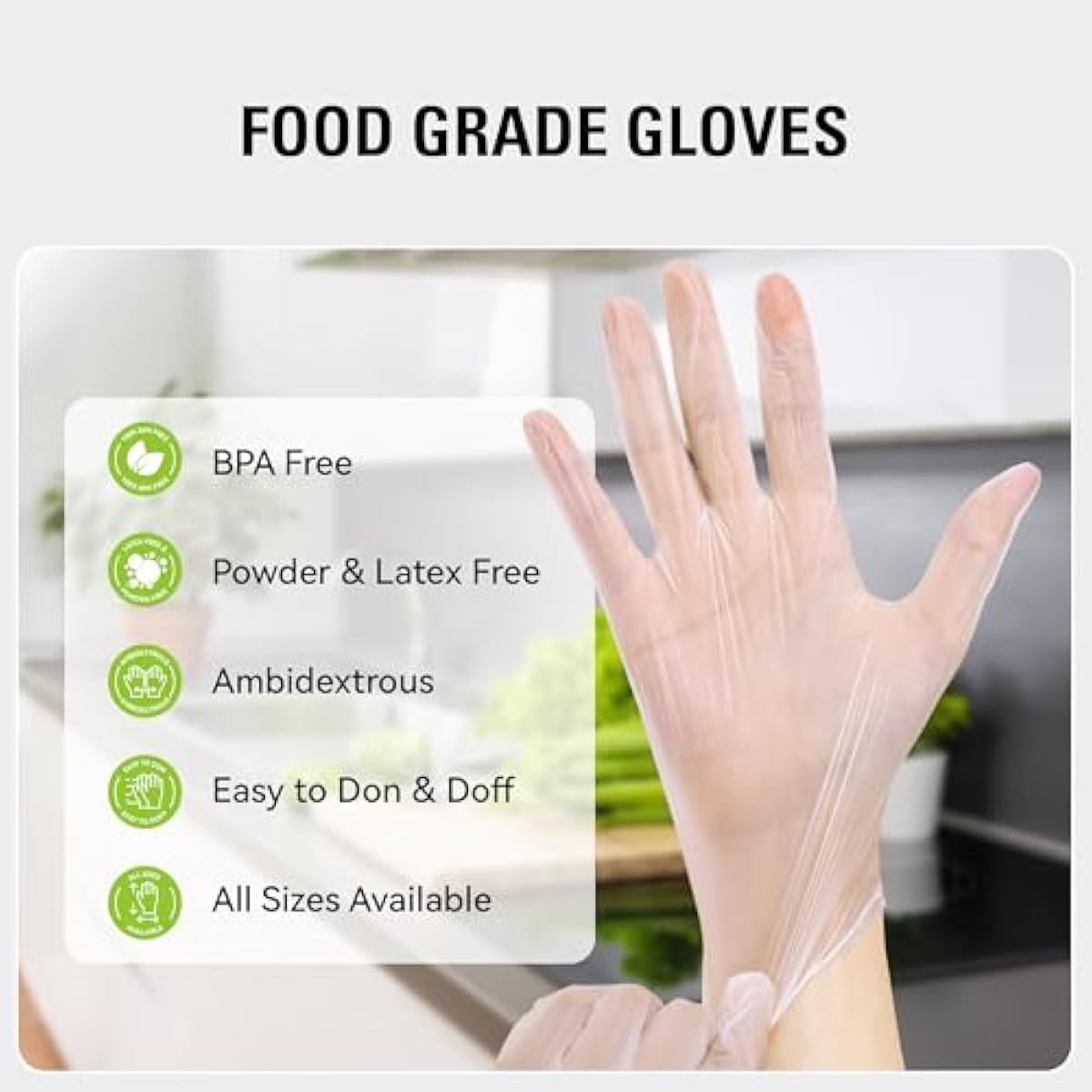 Disposable Vinyl Gloves, Food Safe, Latex-Free Powder-Free Clear Plastic Gloves for Cooking, House Clean, Food Prep