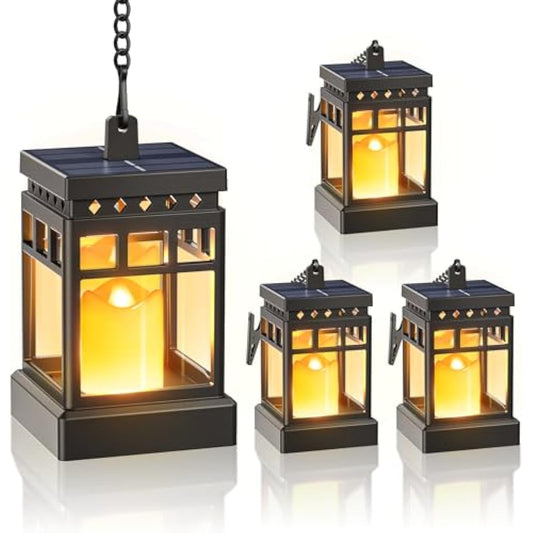 KOOPER Solar Lanterns Outdoor Waterproof, 2 Modes Hanging Solar Lantern with LED Realistic Flickering Flameless Candle, Candles Lanterns Lights Decorative for Outside Hanging Patio Yard Table Tree