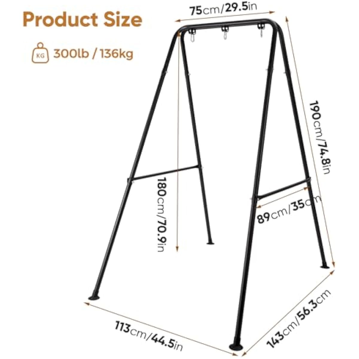 Hammock Chair Stand Only, Heavy Duty Foldable Hammock Stand, 300 lbs Capacity, Portable Hammock Frame for Indoor or Outdoor, Easy to Assemble & Store (Hammock Chair not Included)