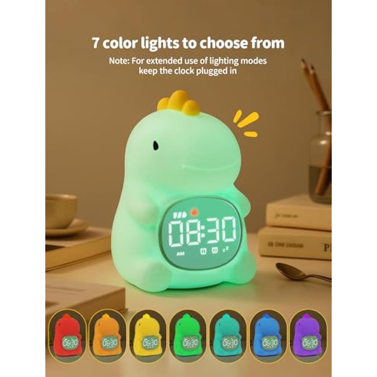 MASHI Dinosaur Alarm Clock with Night Light, Toddler Sleep Training Clock with Sun & Moon, Sleep Sound Machine, ok to Wake Clock for Kids, Digital Alarm Clocks for Bedrooms,Gift Ideas for Kids Child