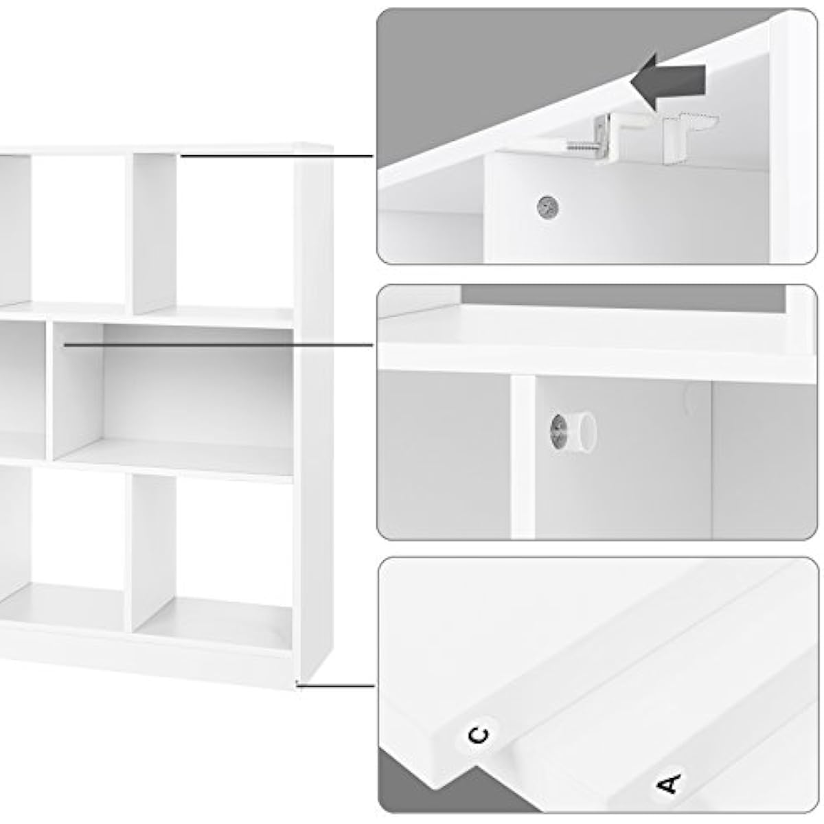 VASAGLE Bookcase, Bookshelf, Freestanding Storage Unit, 8 Open Compartments, Used Horizontally, Vertically, Upside Down, 11 x 35.4 x 39.4 Inches, for Living Room, Study, Office, Cloud White ULBC55WT
