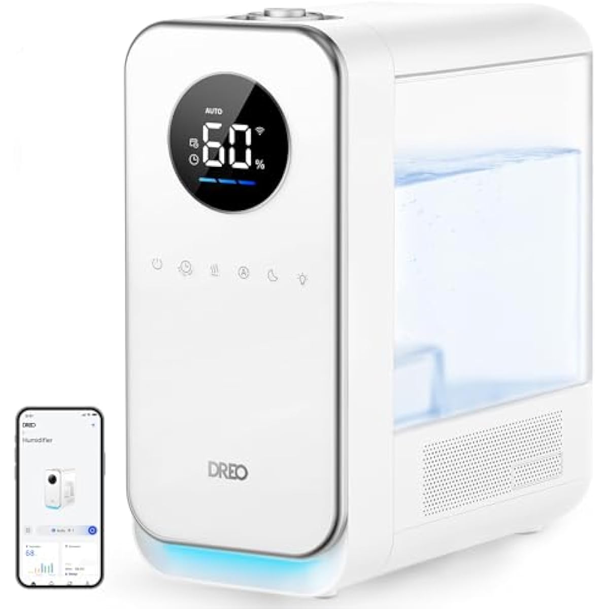 DREO Humidifiers for Bedroom, Top-filled Smart Quiet Cool Mist Humidifier for Large Room Home, Oil Diffuser & Nightlight, 50Hours Runtime for Indoor Plants, with Alexa/Google, White