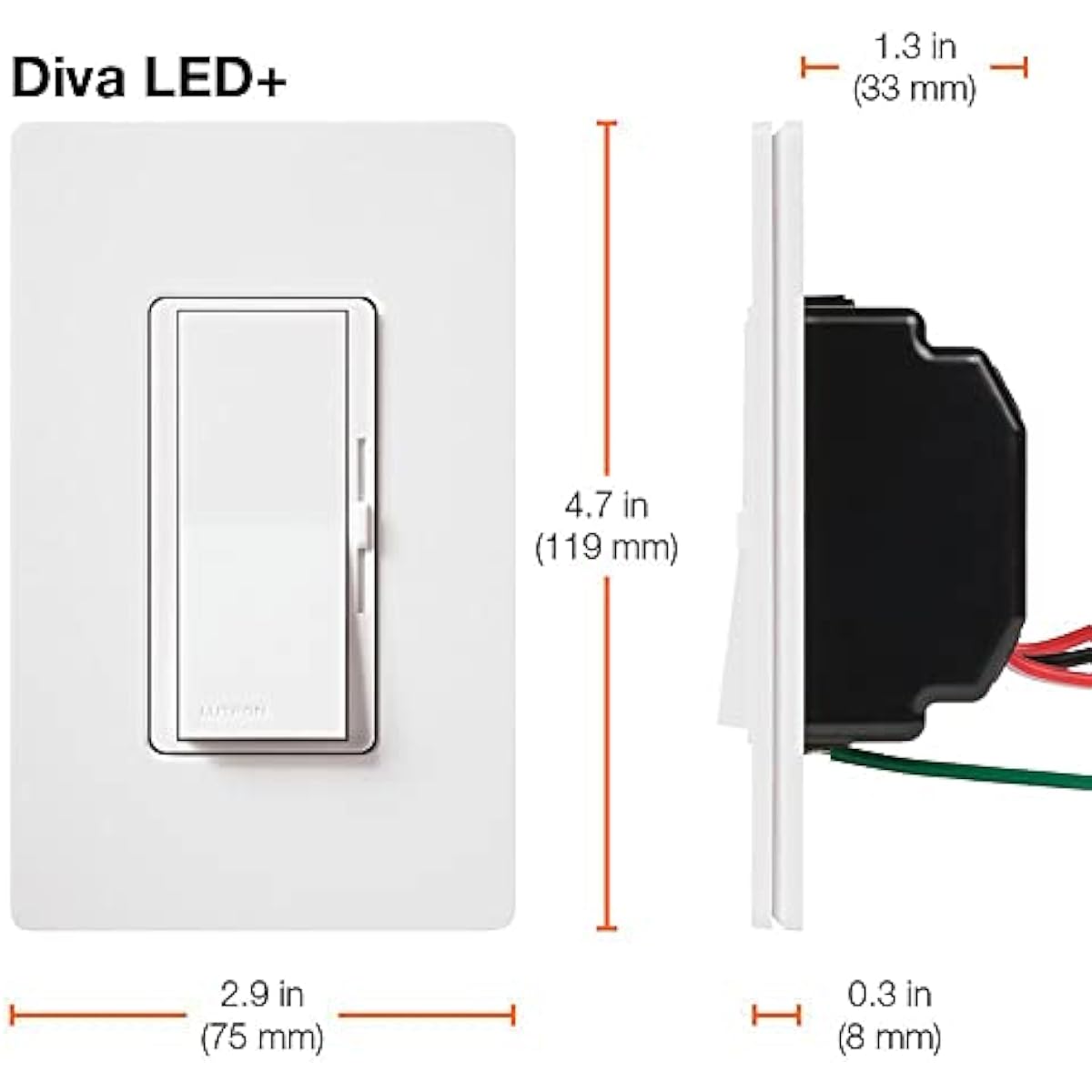 Lutron Diva LED+ Dimmer Light Switch for Dimmable LED, Halogen, and Incandescent Bulbs, 150 Watt, Single-Pole or 3-Way, DVCL-153P-WH, White