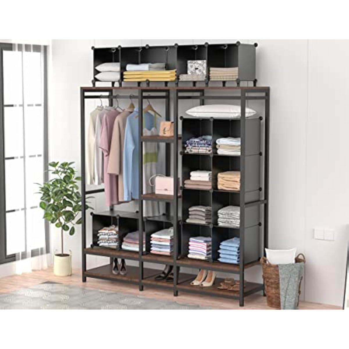 HOMIDEC Closet Organizers and Storage, 9 Cube Storage Organizer, Portable Closet Organizer Cubes Shelves for Clothes, Bedroom, Kids Room, Bathroom, Wardrobe, Garment Racks, Black