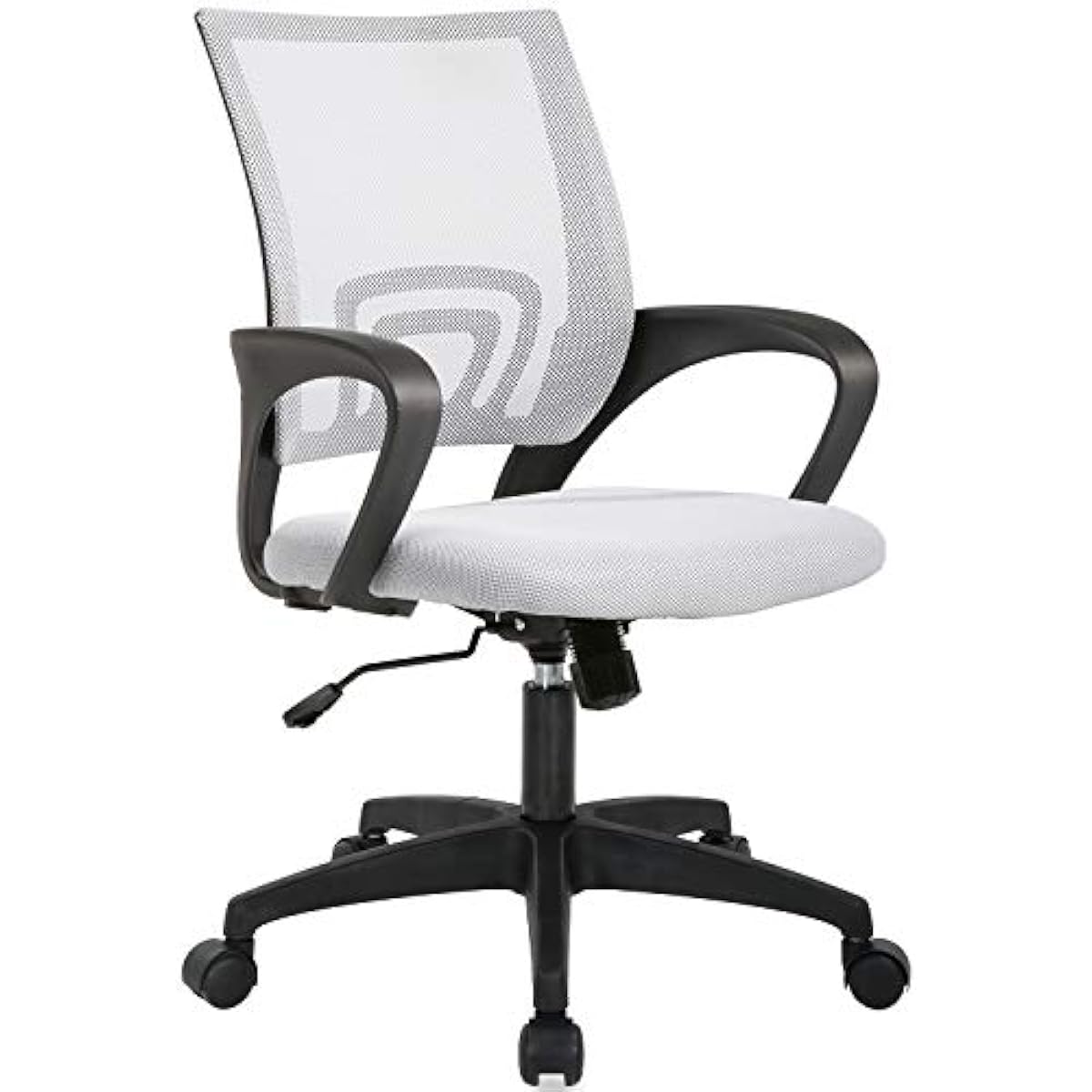 BestOffice | Ergonomic Office Chair | Mid-Back Swivel Desk Chair | Breathable Backrest & Lumbar Support | Adjustable Height | Sponge Seat | Rolling Wheels | White | for Adults & Women