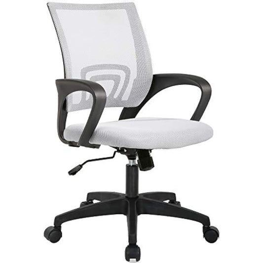 BestOffice | Ergonomic Office Chair | Mid-Back Swivel Desk Chair | Breathable Backrest & Lumbar Support | Adjustable Height | Sponge Seat | Rolling Wheels | White | for Adults & Women