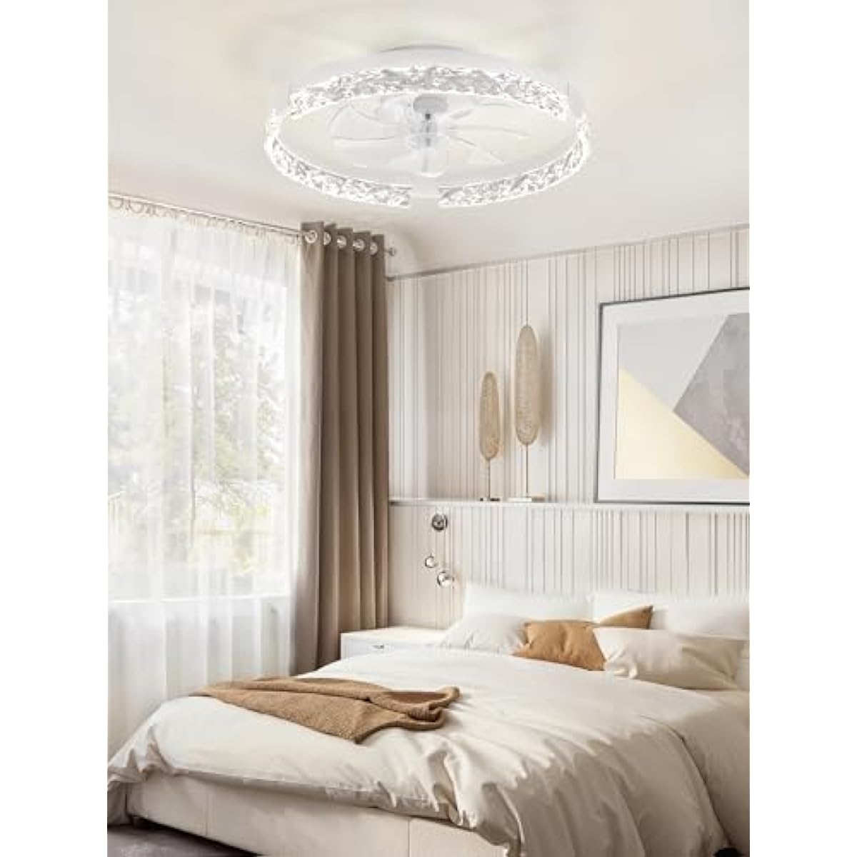 LEDIARY 20 Inch Low Profile Ceiling Fans with Lights and Remote, Fandelier Ceiling Fan Flush Mount, 3000K-6000K Dimmable LED Fan Light, White Modern Ceiling Fans with Lights for Bedroom