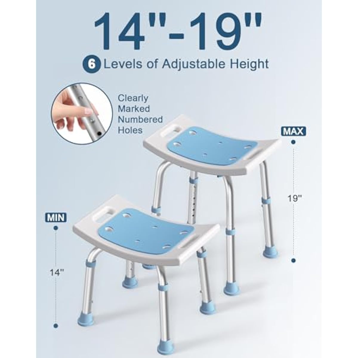 HOMLAND Shower Chair for Inside Shower, 400 lbs Adjustable Shower Stool with Suction Feet, Shower Seat for Inside Tub Bathroom Bench Bath Chair for Elderly and Disabled - Light Blue