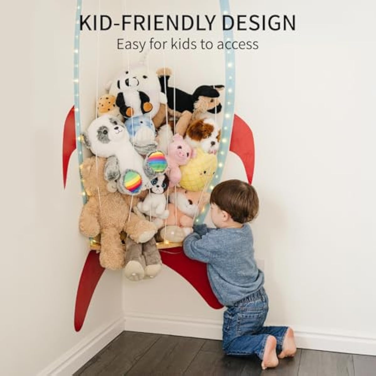 PUTSKA Nursery Furniture Hanging Organizer – Wall Mounted Stuffed Animal Storage for Baby Room, Corner Plush Collection Display & Nursery Organization System, Space-Saving Vertical Storage - Spaceship