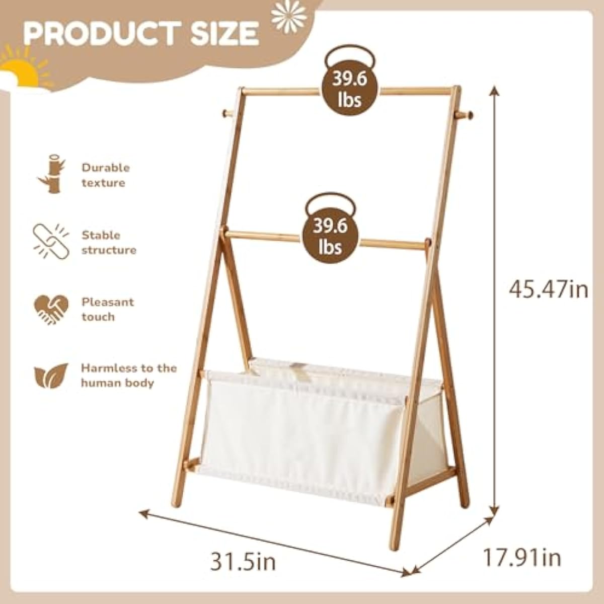 Kids Clothing Rrack- Kids Dress Up Rack for Little Girls, Bamboo Kids Clothes Rack-Feat FSC-Certified wood, Toddler Dress Up Storage Rack & Folding Costume Rack, Pets Clothes Rack, Natural