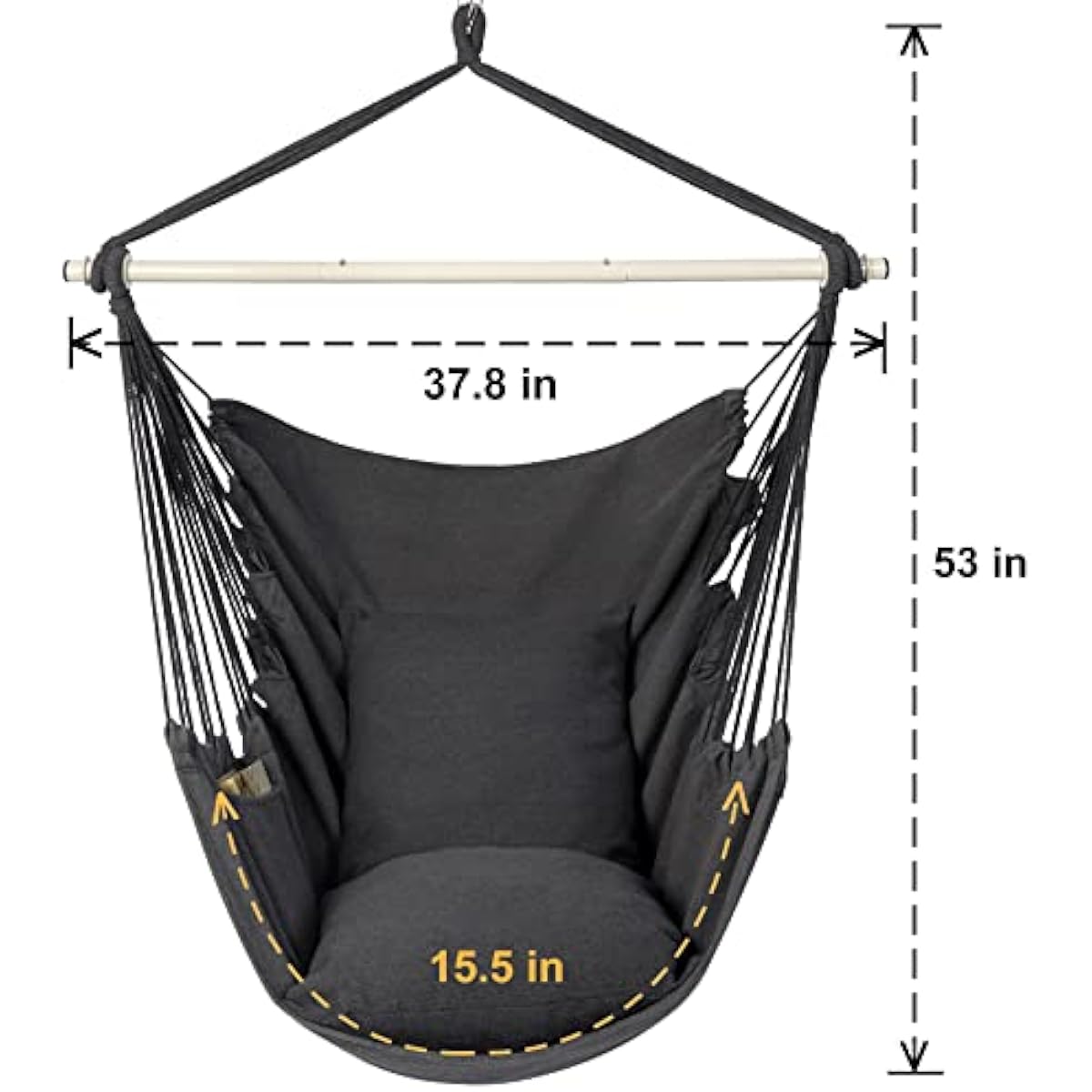Y- STOP Hammock Chair Hanging Rope Swing Chair, Max 500 Lbs, 2 Seat Cushions Included, Removable Steel Spreader Bar with Anti-Slip Rings, Hardware kit-for Indoor Outdoor(Dark Grey) pcs