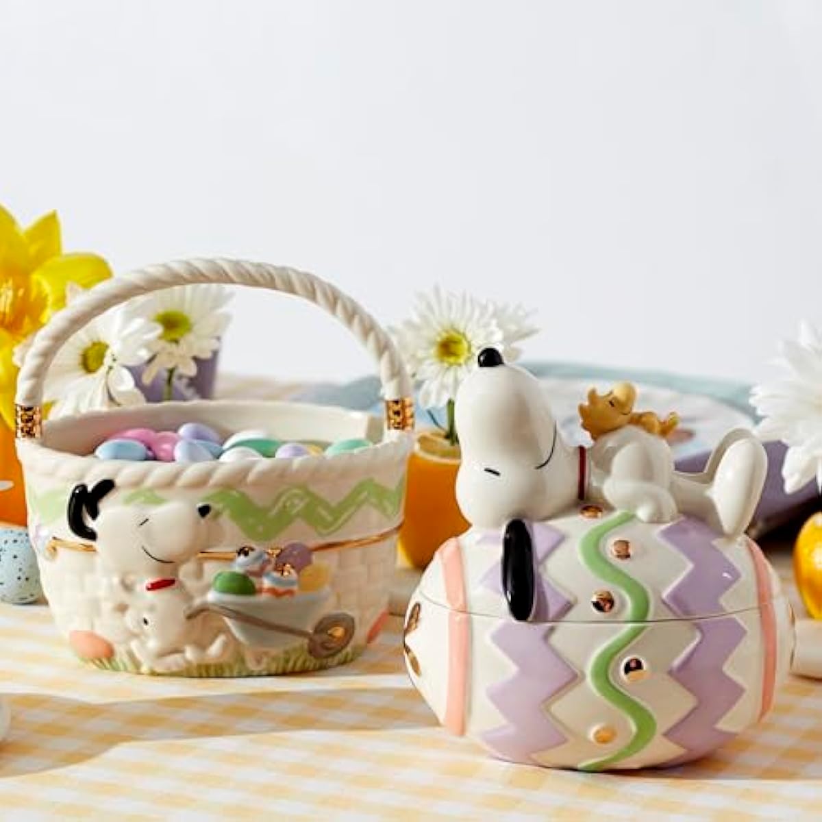 Lenox 895686 Peanuts Easter Snoopy & Woodstock Basket, Spring Home Decor