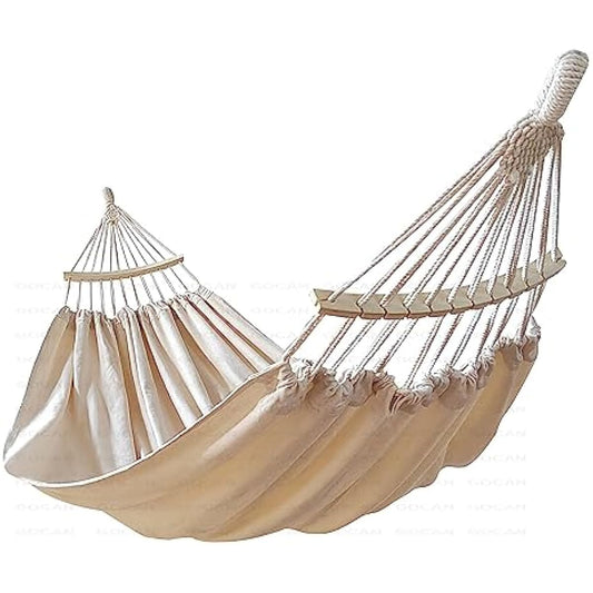 GOCAN Double Hammock 2 Person Extra Large 220x150cm Total Length 330cm Load 500lb Canvas Cotton Hammock for Patio Porch Garden Backyard Lounging Outdoor and Indoor with Removable Spreader bar