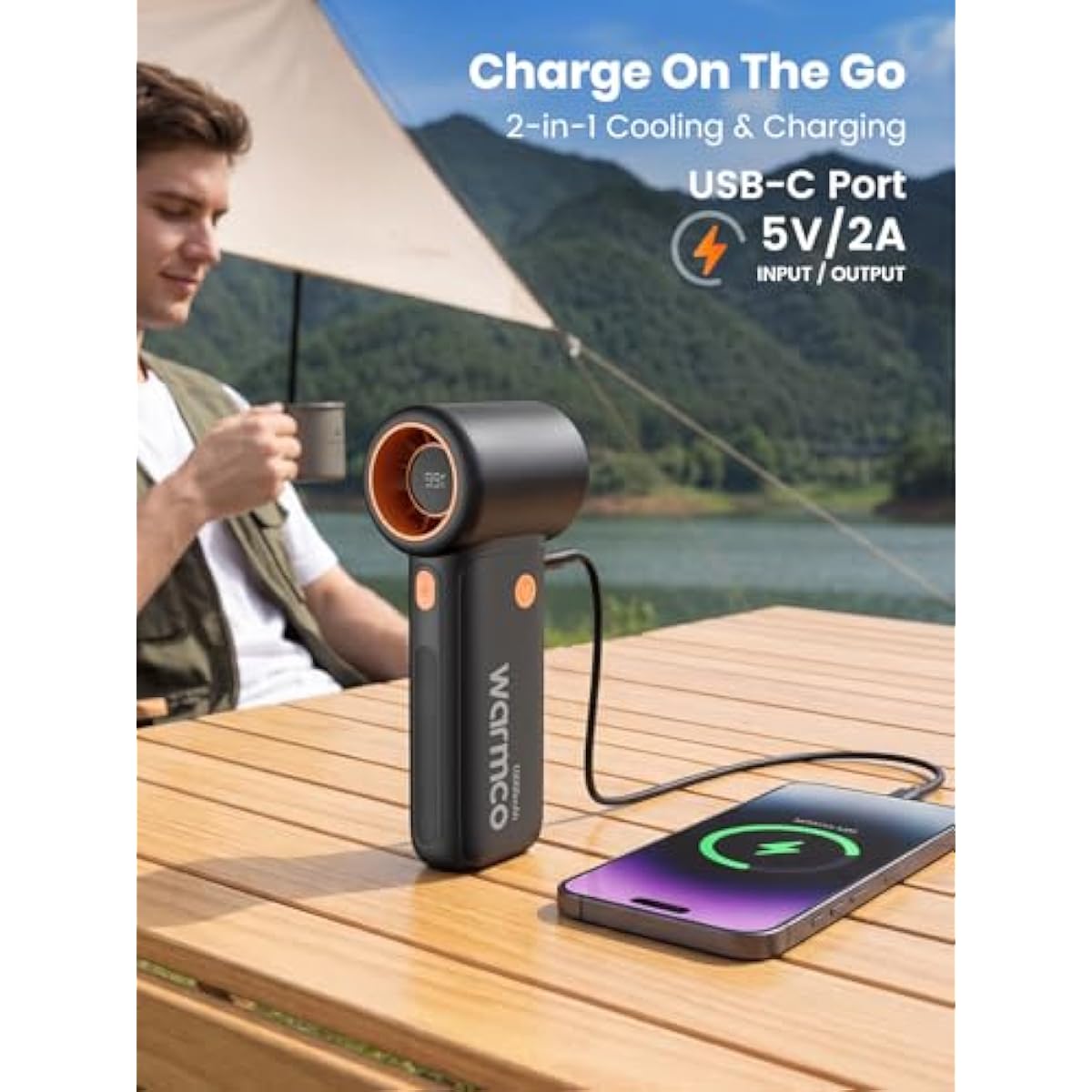 Warmco 10000mAh Turbo Portable Handheld Fan, [36H Long Runtime] USB Rechargeable Personal Mini Fan With 5 Speeds & LED Display for Travel Outdoor, Gift for Men and Women