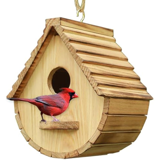 STARSWR Bird House for Outside,Bird Houses Outdoor, Natural Wooden Bird House Clearance Bluebird Finch Cardinals Hanging Birdhouse for Garden Viewing