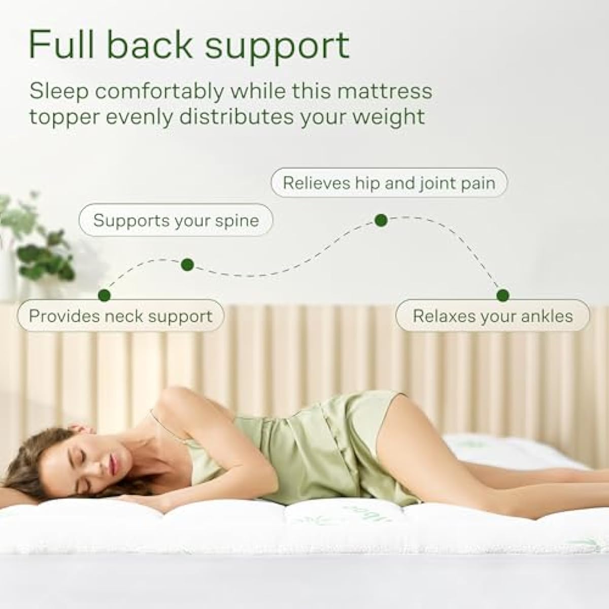Ultra Soft Queen Size Mattress Topper - Viscose Made from Bamboo Pillow Top Mattress Pad for Back Pain Relief - Naturally Cooling for Hot Sleepers, Green