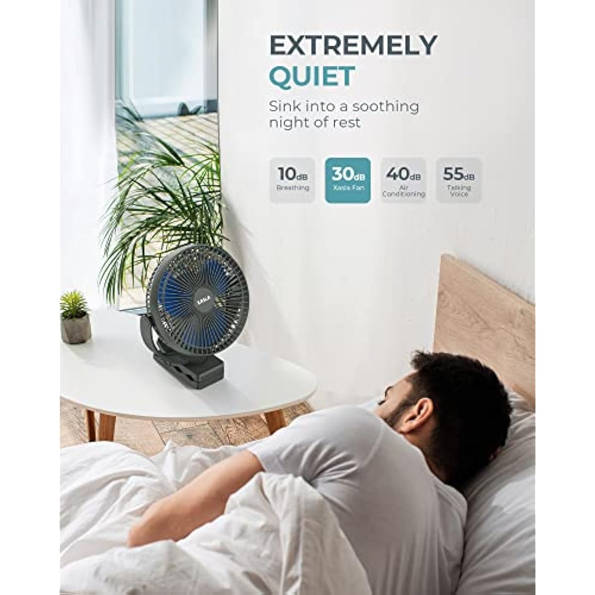 xasla 10000mAh Portable Rechargeable Clip on Fan, 8-inch Battery Operated, 4 Speeds, 24 Hours Work Time for Outdoor, Camping, Golf Cart, Home & Office Use (Blue)