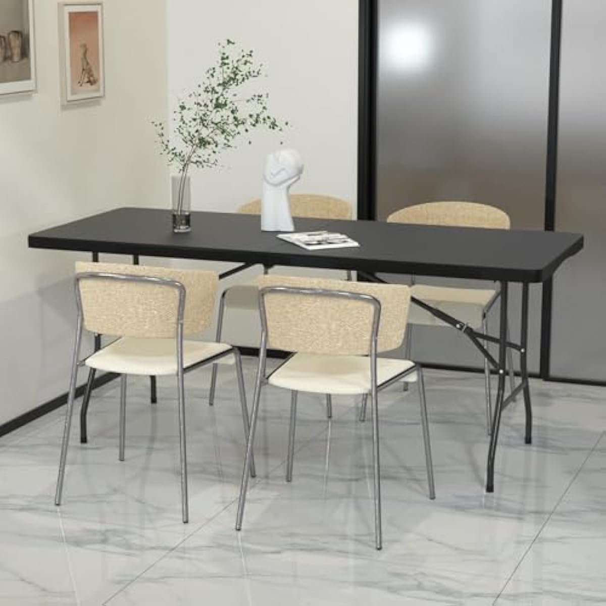 6ft Folding Table - Heavy Duty Portable 6 Foot Plastic Table with Fold-in-Half Design & Carry Handle, Indoor Outdoor Utility Table for Dining, Camping, Parties, Picnics, Tailgating (6FT, Black) ﻿