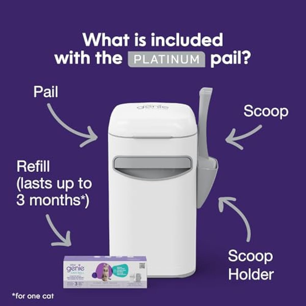 Litter Genie Platinum Pail Made of Durable Stainless Steel Includes 1 Easy Roll Refill