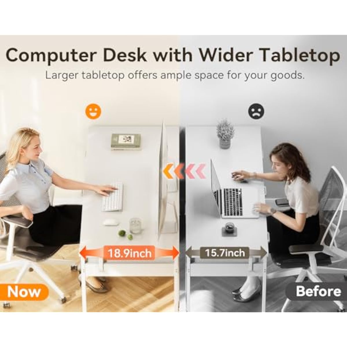 ODK Computer Desk with 6 Drawers, 40 Inch Small Desk with Storage, Reversible Desk with Headphone Hook for Home Office, Work Study Table for Bedroom, White