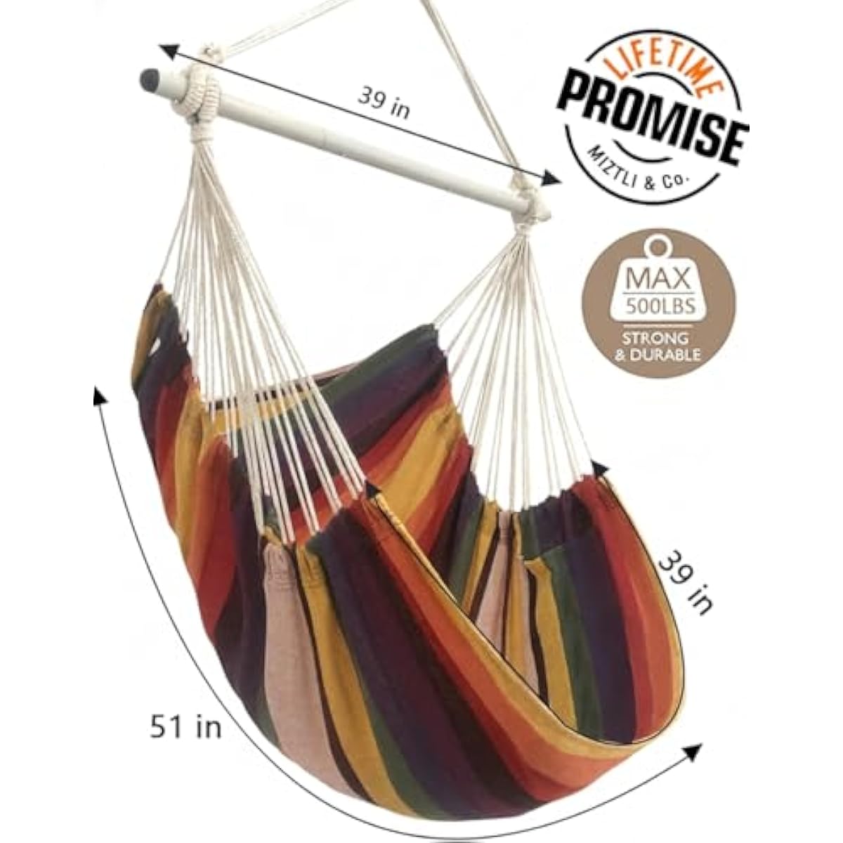 MIZTLI Hammock Chair Swing Indoor Hammock for Bedroom - Max 500 Lbs－Steel Spreader Bar with Anti-Slip Rings-Indoor & Outdoor