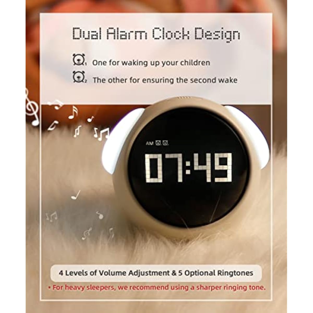 Kids Alarm Clock, Dual Alarm Setting, Adjustable Brightness Night Light, Voice-Activated,Temperature Detection, Wake-up Alarm Clock, Toy and Gift for Toddler, Children, Students, Boys&Girls