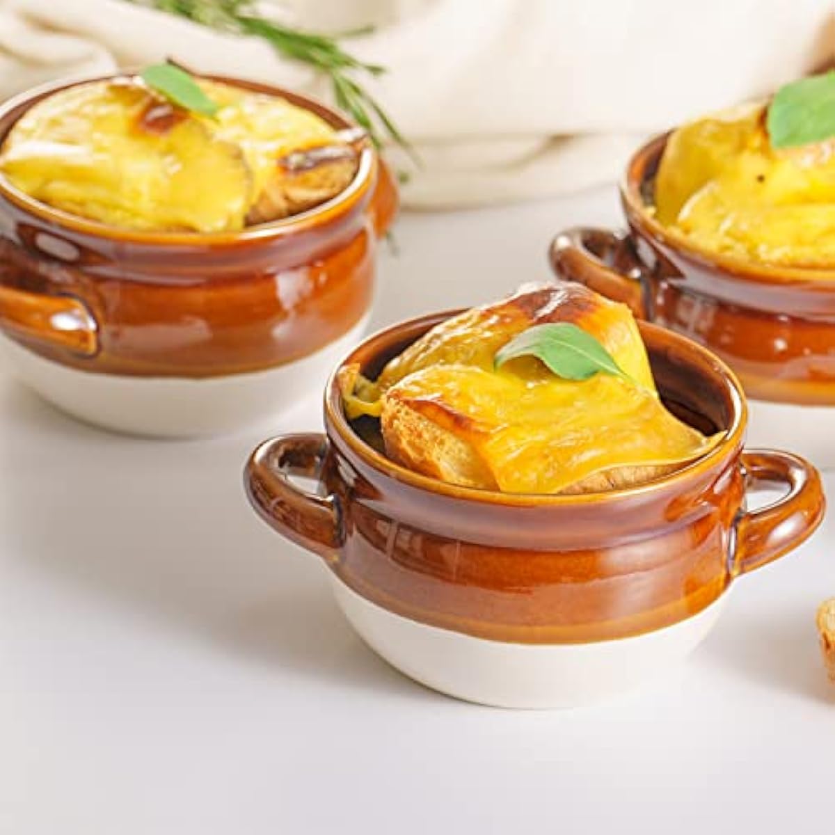 French Onion Soup Bowls with Handles, 16 Oz Ceramic Soup Serving Bowl Crocks - Oven Safe Bowls for Chili, Beef Stew, Cereal, Pot Pies, Set of 4