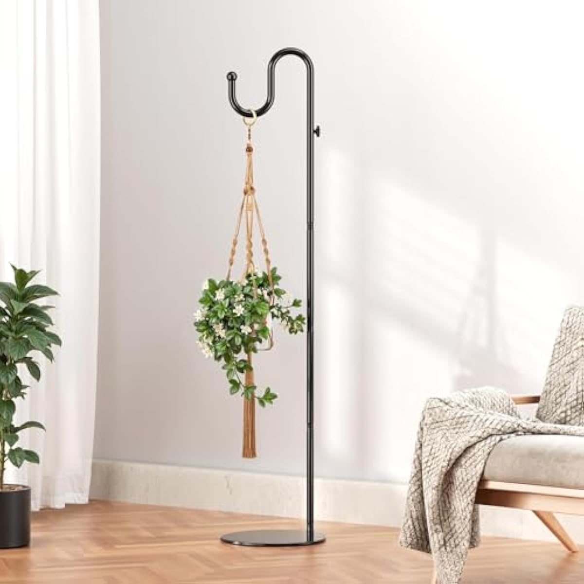saffruff 74" Shepherds Hook Stand: Hanging Wind Chimes, Bird Feeders, Plants, Lanterns and Wreath, Adjustable Free Standing Pole Holder with Heavy Duty Base for Indoor & Outdoor, Holds Up to 20 LBS