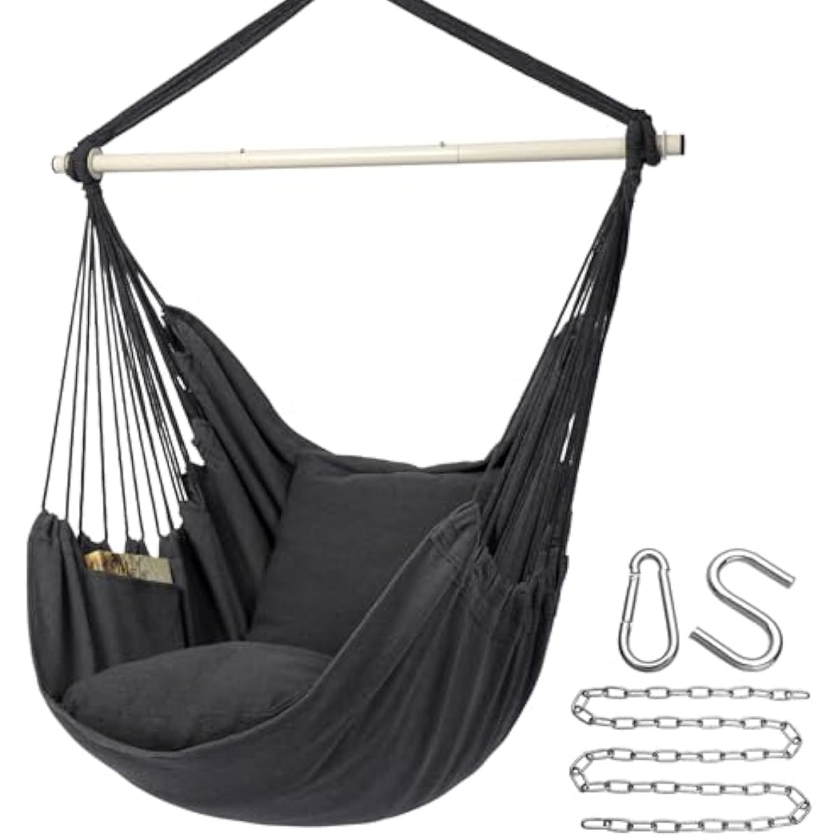 Y- STOP Hammock Chair Hanging Rope Swing Chair, Max 500 Lbs, 2 Seat Cushions Included, Removable Steel Spreader Bar with Anti-Slip Rings, Hardware kit-for Indoor Outdoor(Dark Grey) pcs