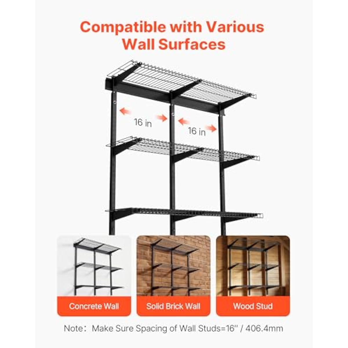 VEVOR 3-Tier Heavy Duty Wall Garage Shelving, 1 x 3 ft Steel Wall Mounted Shelving Unit, 11 x 36 Inch Per Shelf Floating Storage Metal Rack for Garage with 450 lbs Total Weight Capacity, Black