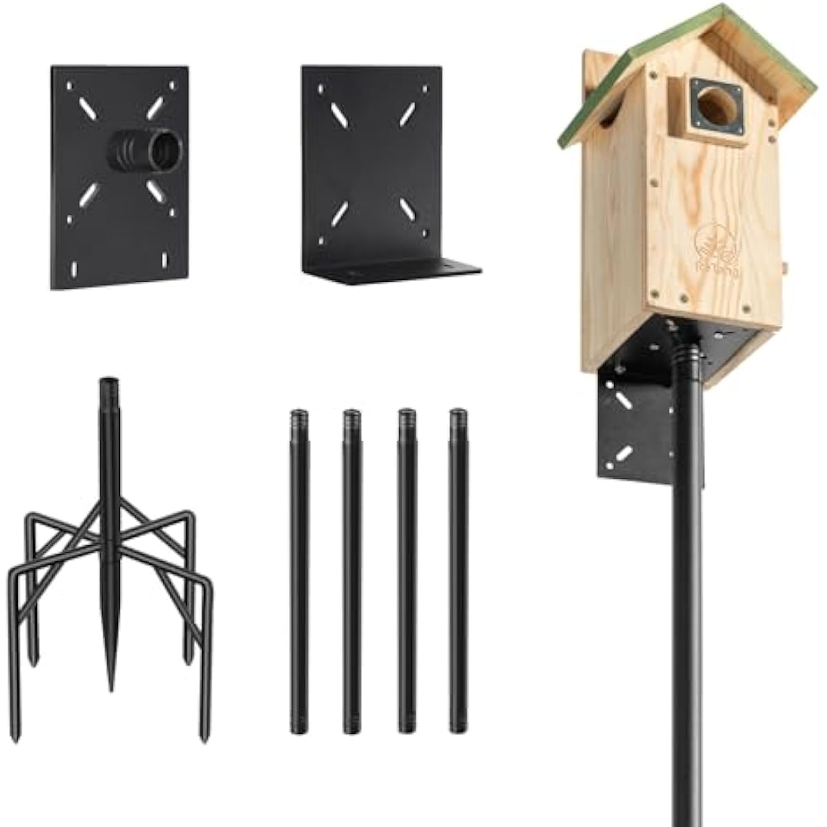 77 Inch Heavy Duty Smart Bird Feeder Pole for Outdoors with 5-Prong Base and 2 Plates, Rust-Proof Metal Wild Bird Feeder Stand/Post, Adjustable Birdhouse Pole, Weather Station Mounting Kit