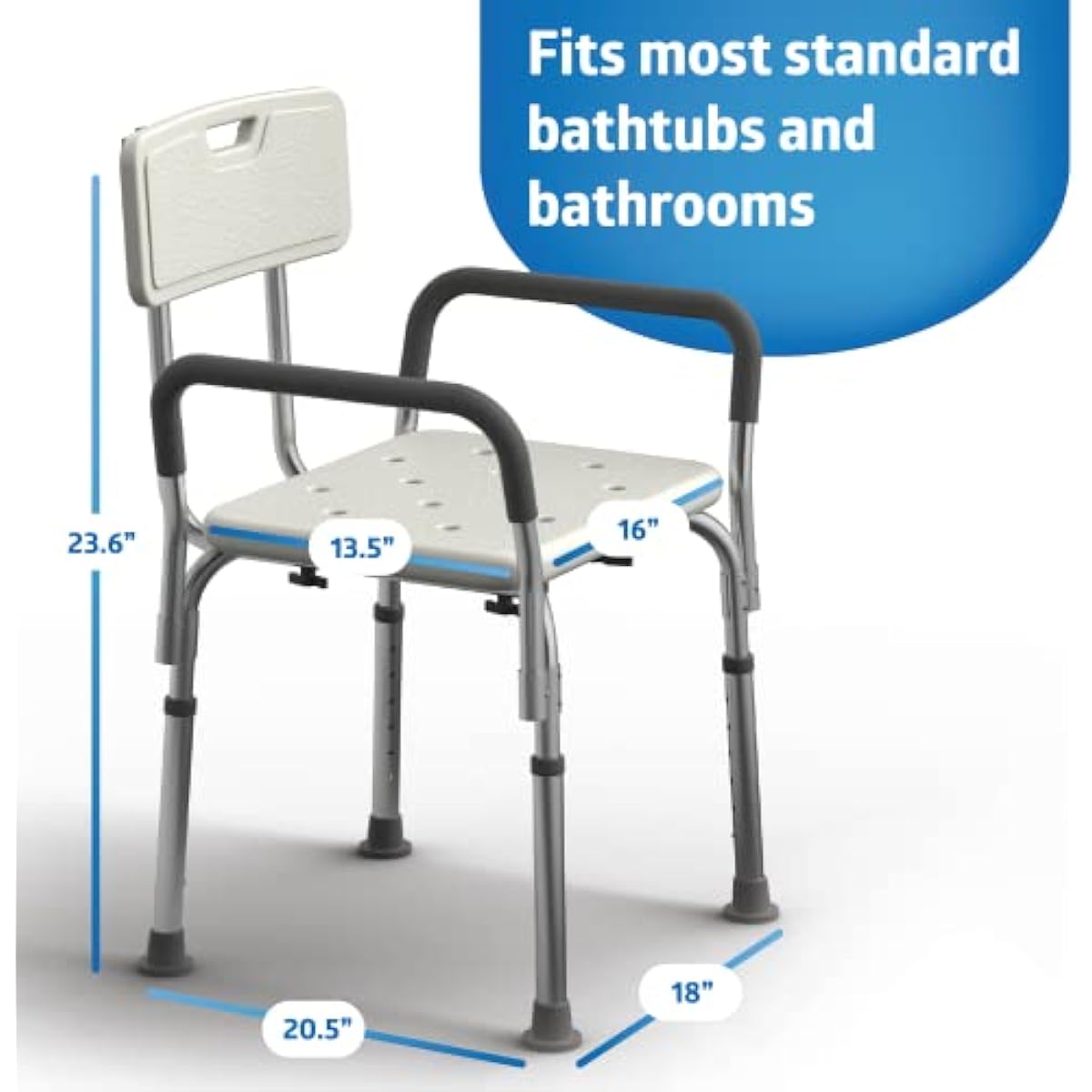 Medline Shower Chair for Elderly, Seniors, Adults & Disabled - Heavy Duty Shower Seat with Padded Arms and Back for Inside Shower, Adjustable Height Bath Stool for Bathtub, 350 lb, Slip Resistant