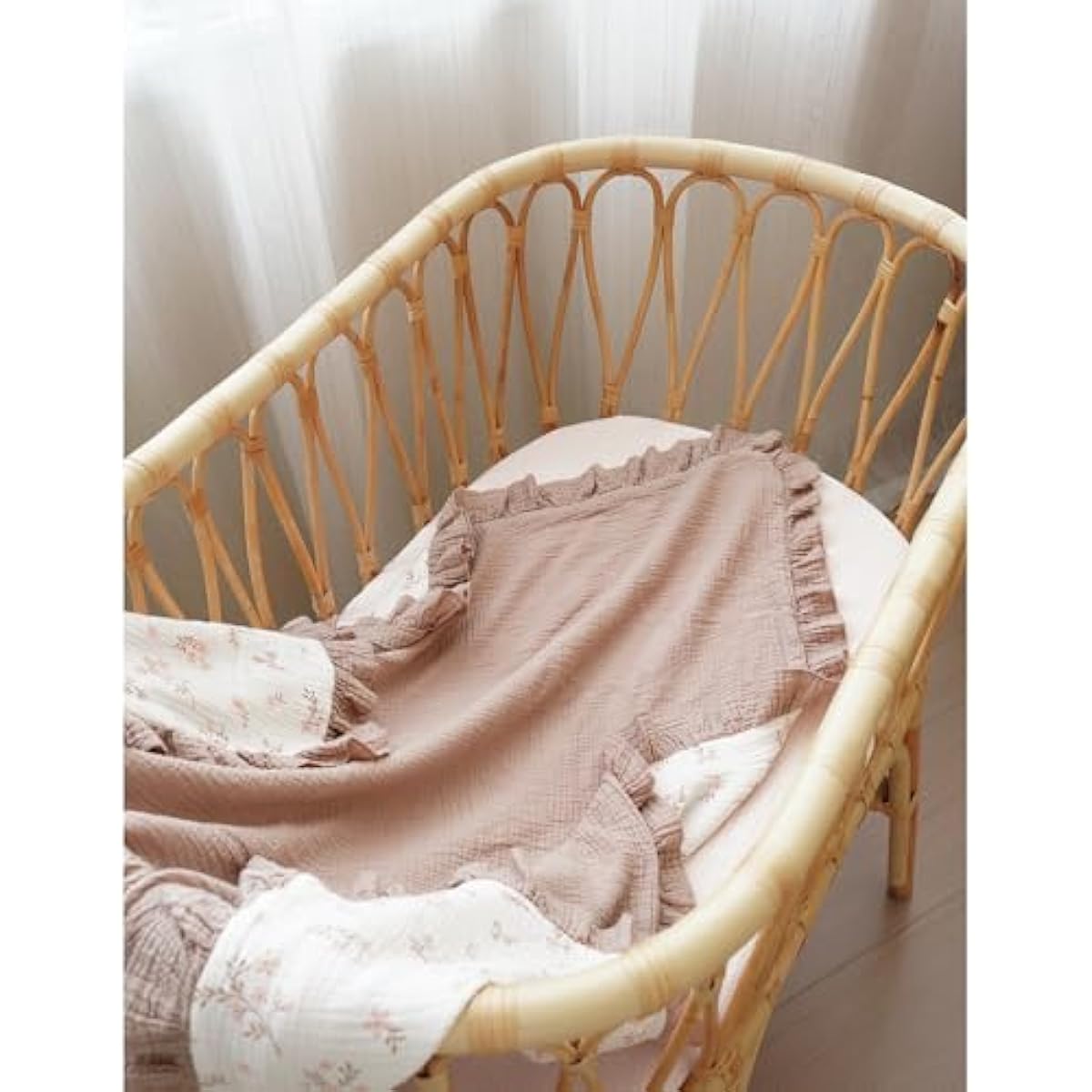 Konssy Flounce Muslin Baby Blanket for Girls Boys, 100% Cotton Soft Crib Swaddle Blankets, Reversible & Breathable Nursery Bedding for Newborns Toddlers, 40 x 36 Inches (Petal Dream)