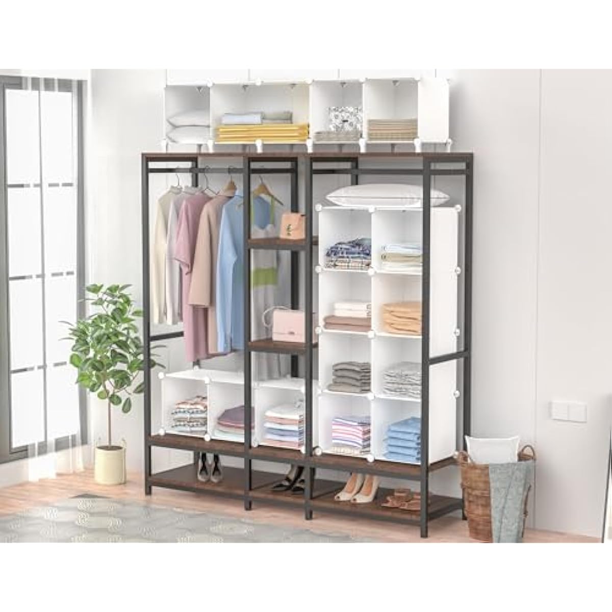 HOMIDEC Closet Organizers and Storage, 16 Cube Storage Organizer, Closet Organizer Bookshelf Cubes Shelves for Clothes, Bedroom, Kids Room, Bathroom, Wardrobe, Garment Racks, White