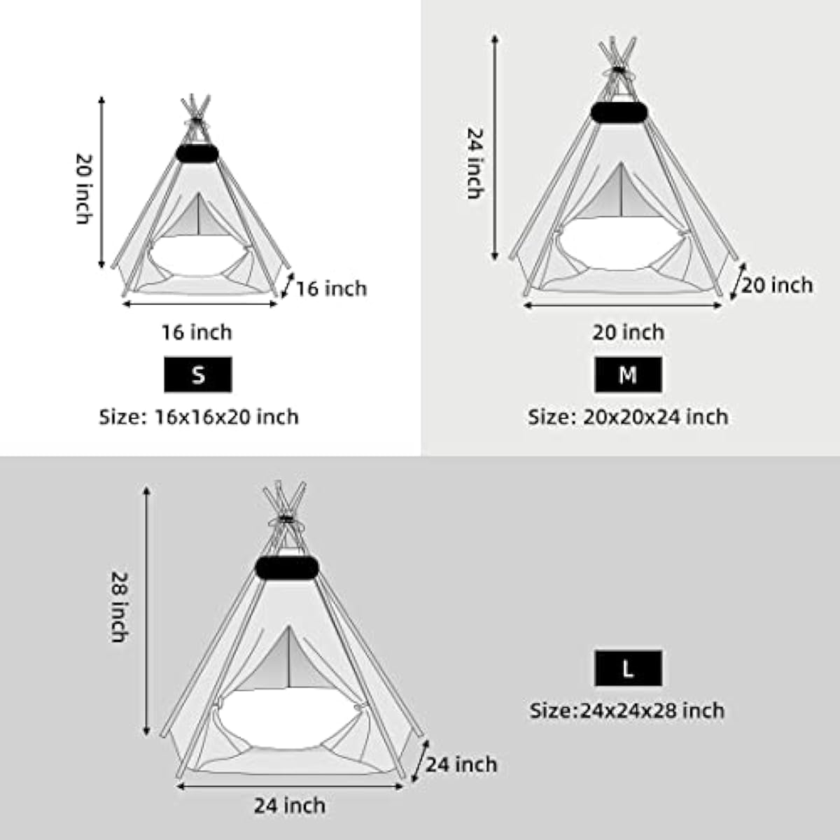 Pet Teepee Tent for Dogs & Cats Dog Bed with Thick Cushion Puppies Play House Removable and Washable
