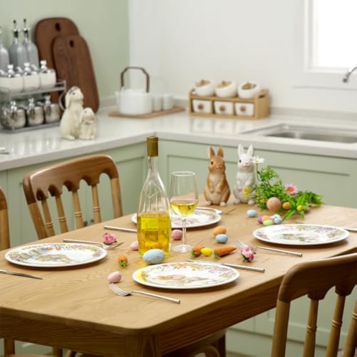 8 Pcs Easter Salad Plates Bunny Dishes 8" 10" Melamine Easter Dinnerware Sets Assorted Designs Ceramic-like Spring Rabbit Plates for Dinner Salad Dessert Birthday Party Supplies(10 Inch)