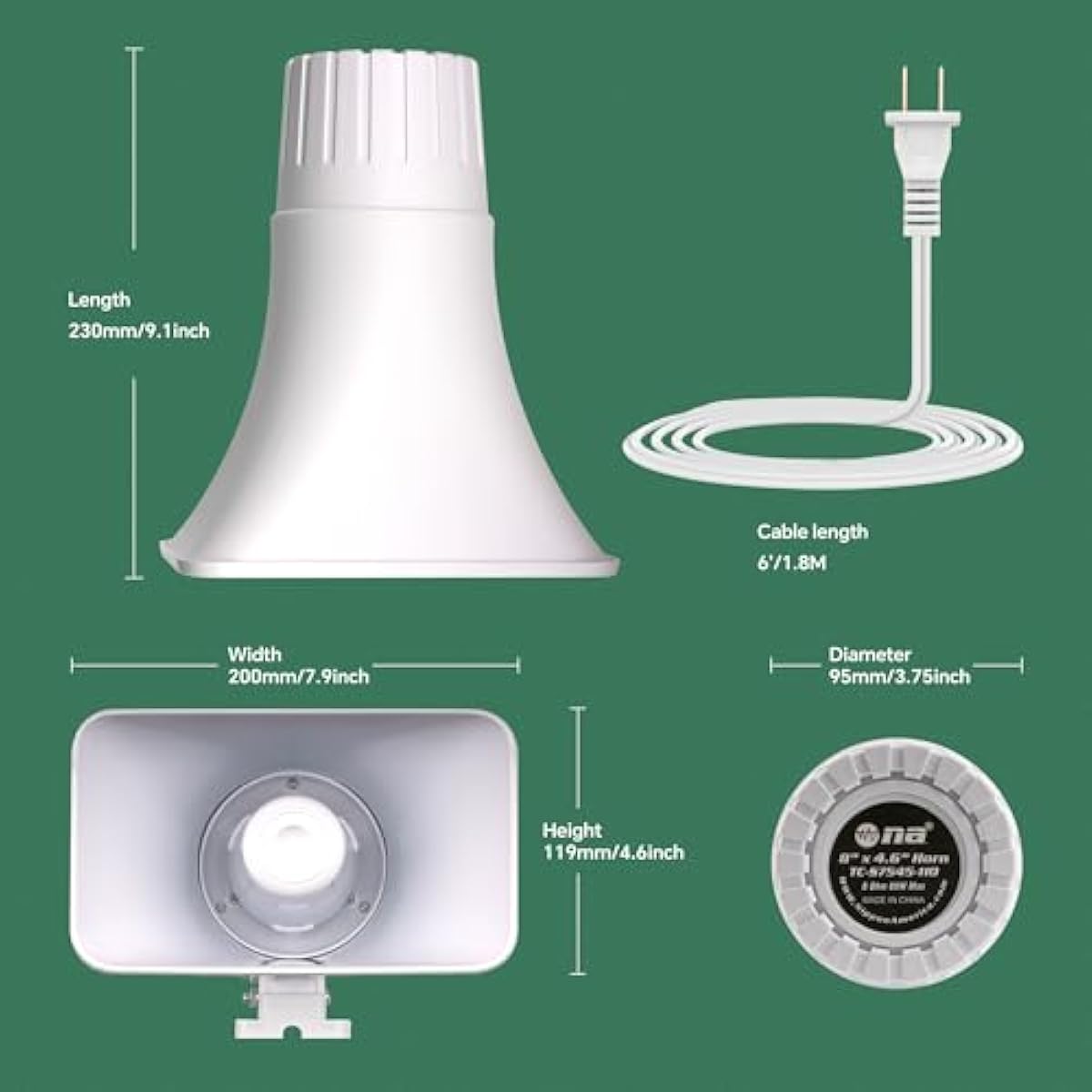 Nippon America High Decibel High Power Outdoor Alarm Security Siren (TC-S7545-110), Long Range, 80 Watts, 120 Decibels, Remotely Activate with Wi-Fi Socket (Sold Separately)