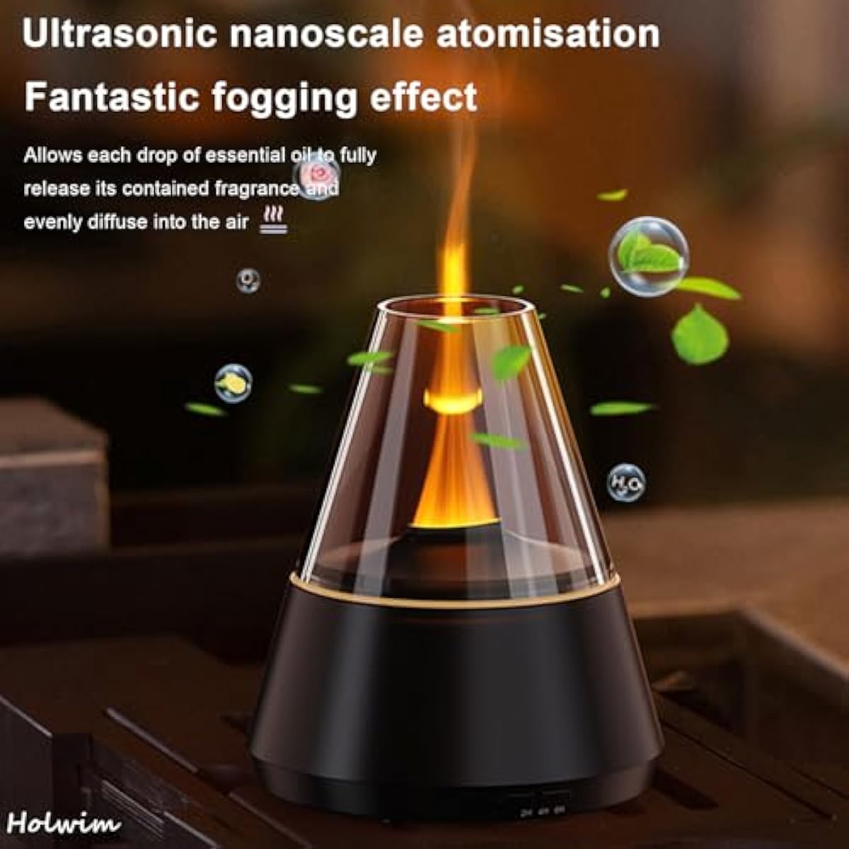 Flame Essential Oil Diffuser, Aromatherapy Diffuser with 7 Colors Firelight, Ultrasonic Cool Mist Mini Flame Humidifier Diffuser with Waterless Auto-Off & Timer for Home Office (Black)
