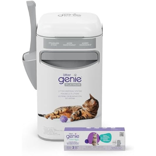 Litter Genie Platinum Pail Made of Durable Stainless Steel Includes 1 Easy Roll Refill
