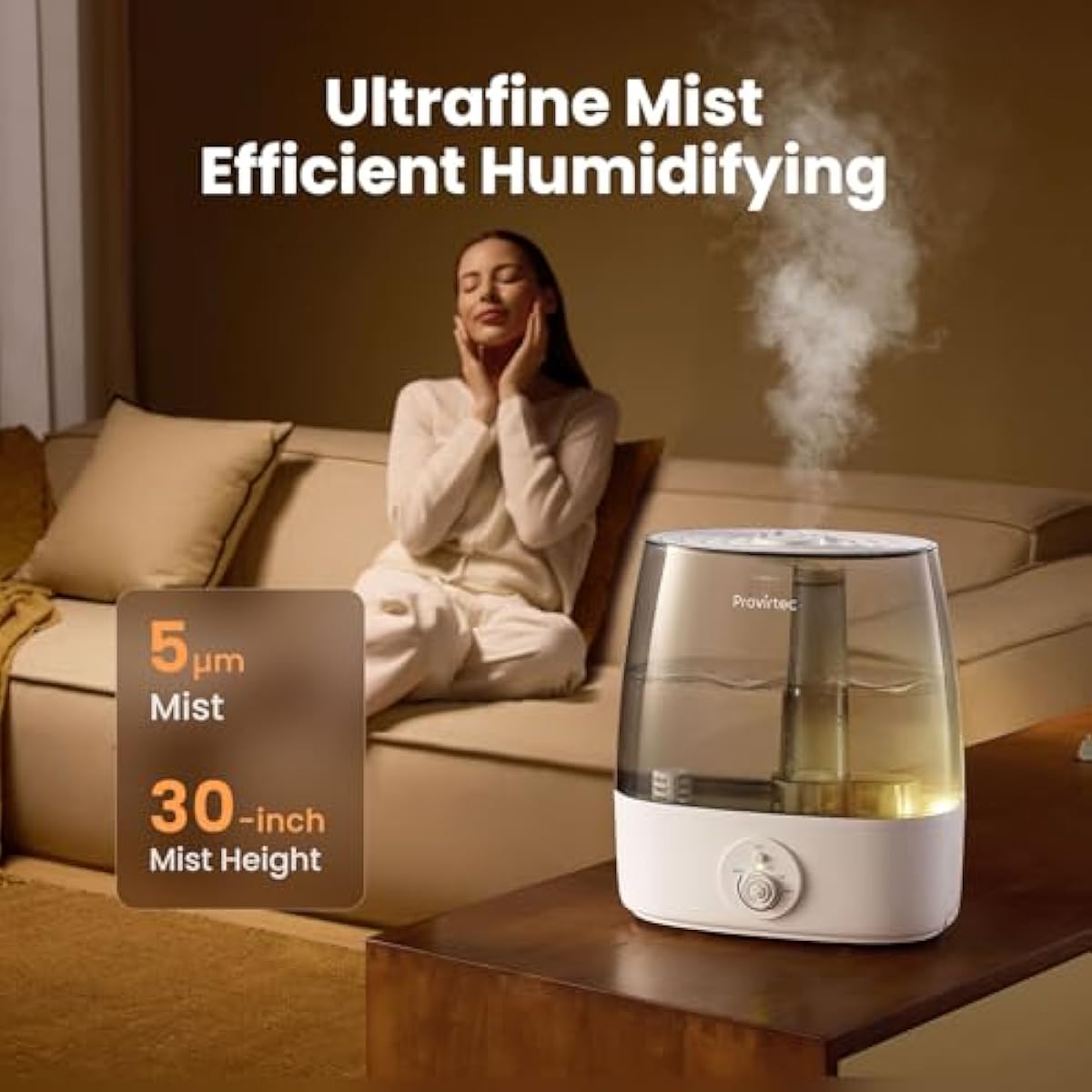 6.5L Stay Clean Tank Humidifier for Large Room, Low Maintenance, Top Fill Design, Ultra Quiet 65H Runtime, Cool Mist Ultrasonic for Bedroom, Home, Plants HC12
