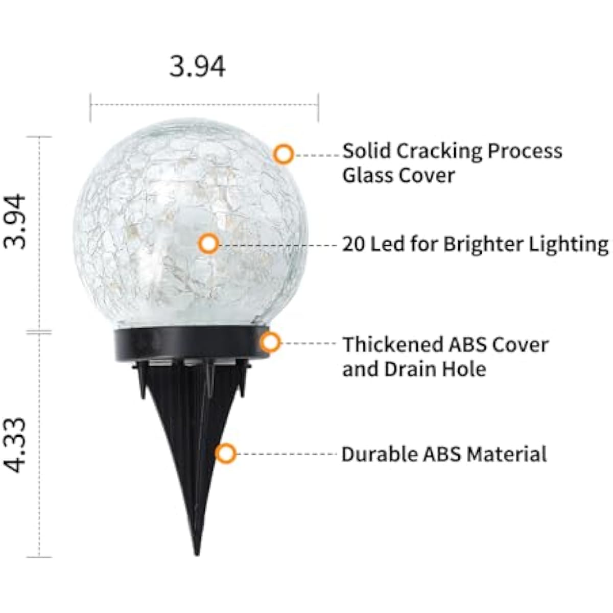 Solar Globe Lights Outdoor Waterproof-Solar Balls Garden-Cracked Glass Ball Solar Lights Outdoor-Solar Orbs Outside-Outdoor Decorations Patio & Yard Lawn Backyard Decor (GUO-XBQ-5-5-5)