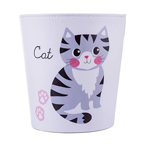 10L/2.64 Gallon Trash Can, Decorative Waste Basket, PU Leather Waste Paper Basket, Waterproof Garbage Can for Bathroom, Bedroom, Office, Kitchen and Living Room - Cat-2