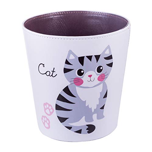 10L/2.64 Gallon Trash Can, Decorative Waste Basket, PU Leather Waste Paper Basket, Waterproof Garbage Can for Bathroom, Bedroom, Office, Kitchen and Living Room - Cat-2