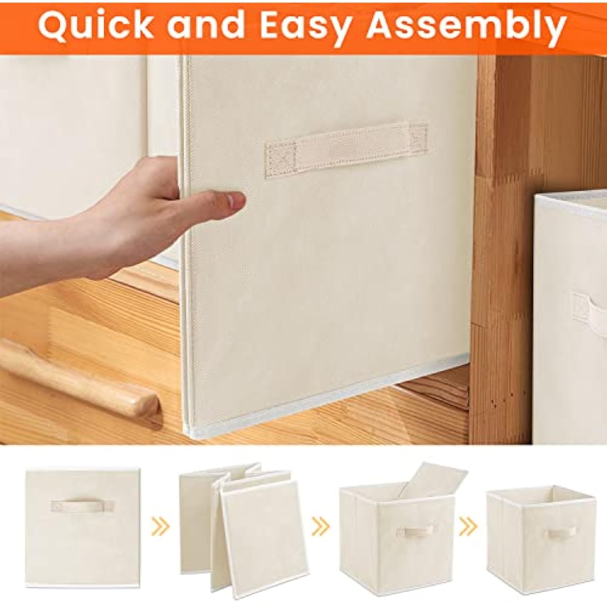 Criusia Storage Cubes - 11 Inch Heavy Duty Fabric Storage Bins for Shelves Closet Cube Organizer - 8 Pack Collapsible Cube Storage Bins Baskets for Clothes Blankets Toys - Nursery Organization (Beige)