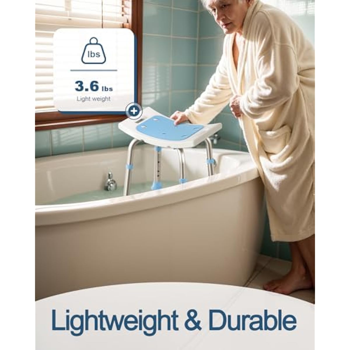HOMLAND Shower Chair for Inside Shower, 400 lbs Adjustable Shower Stool with Suction Feet, Shower Seat for Inside Tub Bathroom Bench Bath Chair for Elderly and Disabled - Light Blue
