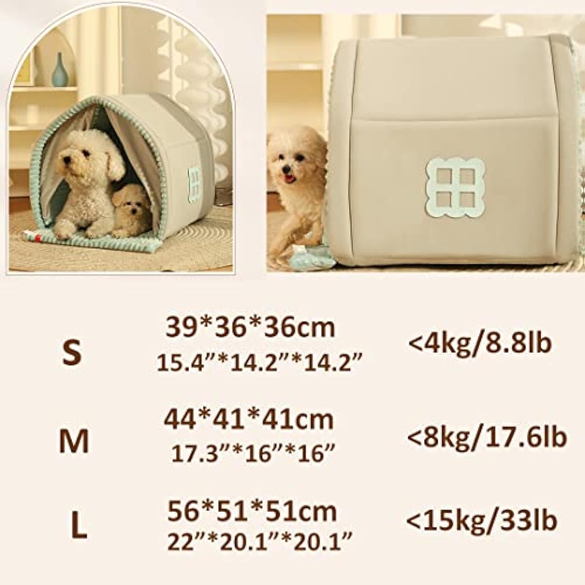 Dog Cave Bed,Cat House Winter Warm Dog House, Closed Winter Covered Dog Bed Cat Bed Tent, Dog Hideout Pet House Pet Bed All Seasons Applicable for Cat and Puppies Below 33lbs/15kg (A, Small)
