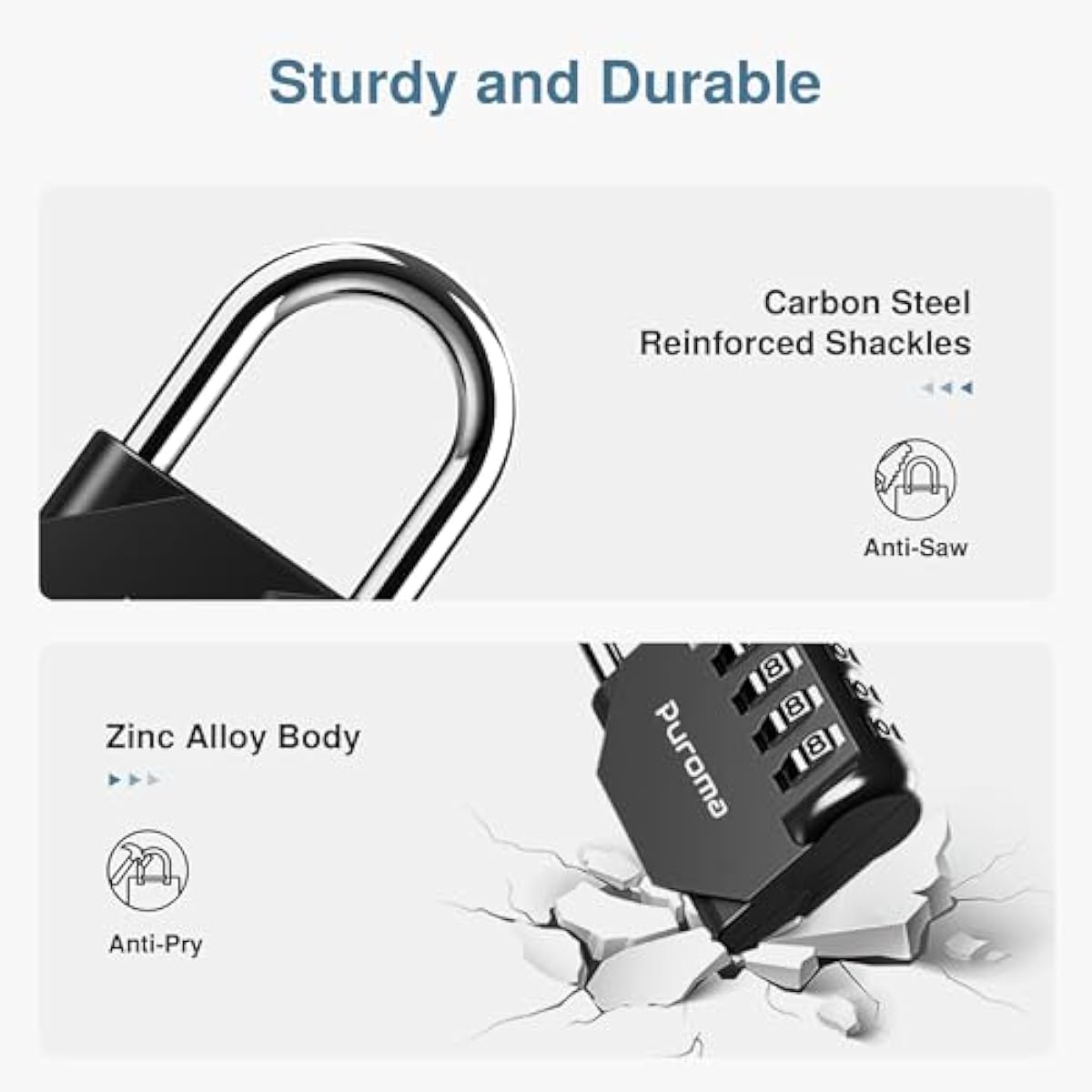 Puroma 2 Pack Combination Lock for Locker 4 Digit Outdoor Waterproof Padlock for School, Gym, Sports, Fence, Toolbox, Gate, Case, Outdoor, Hasp Storage (Black)