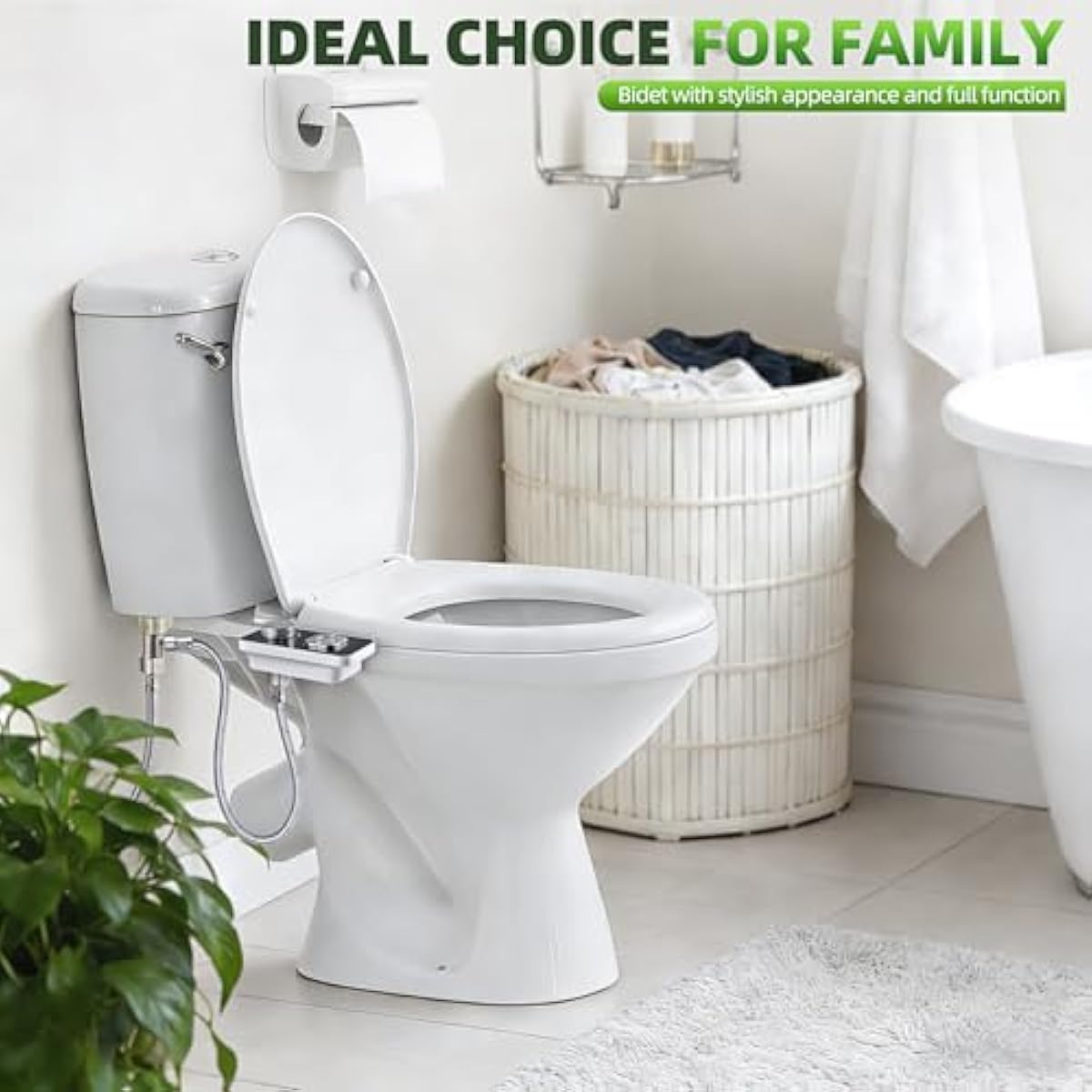 SAMODRA Bidet Attachment, Non-Electric Cold Water Bidet Toilet Seat Attachment with Pressure Controls, Retractable Self-Cleaning Dual Nozzles for Frontal & Rear Wash - Black