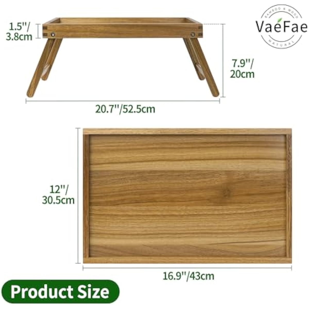VaeFae Acacia Bed Table Tray, Wooden Breakfast Tray with Folding Legs, Bed Tray for Eating and Laptop, Eating Trays for Bedroom