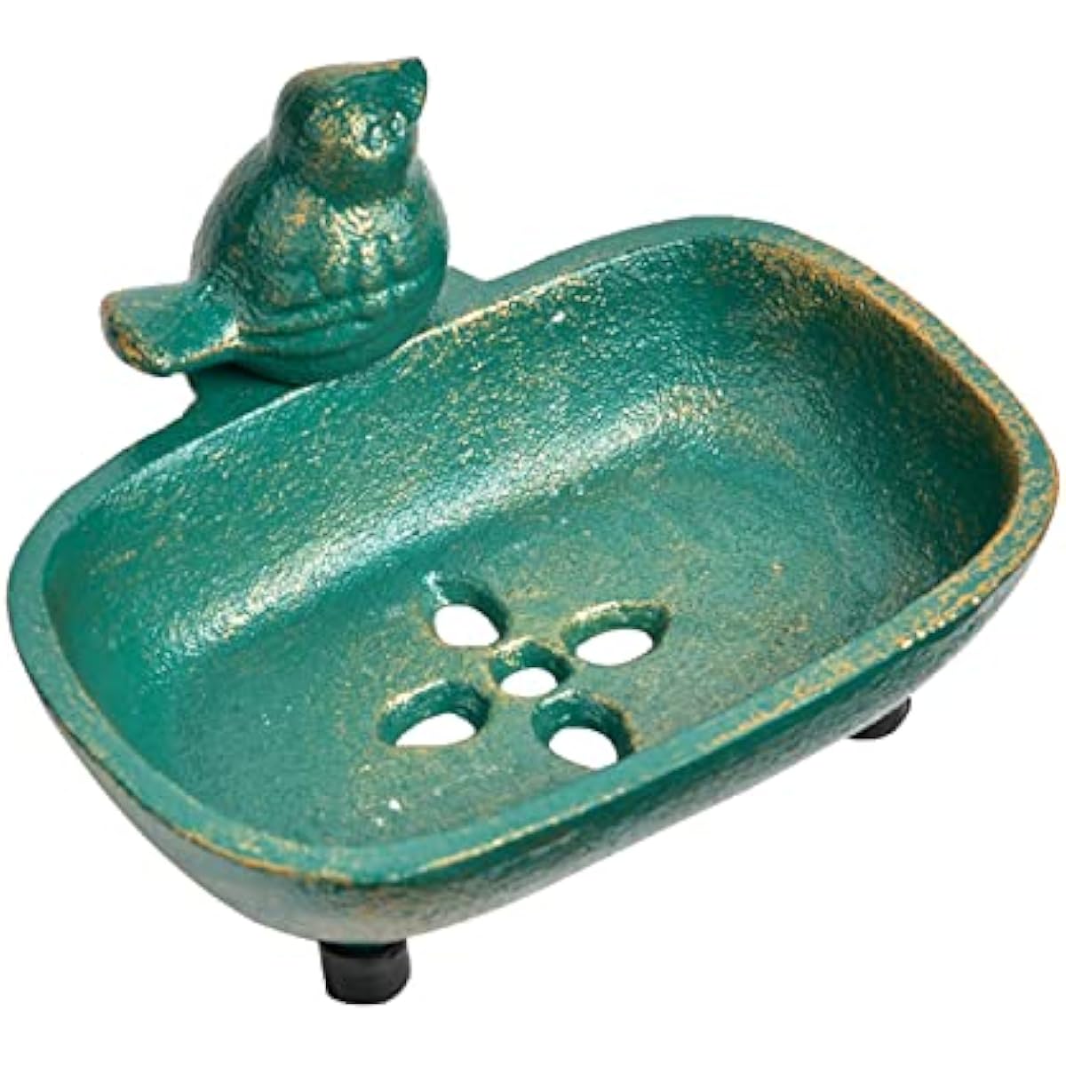 Sungmor Heavy Duty Cast Iron Hand Soap Holder - Lovely Bird Shaped & Antique Green Finish - Decorative Tabletop Soap Dish Tray for Kitchen Bathroom Sink - Practical Bath Soap Box Container